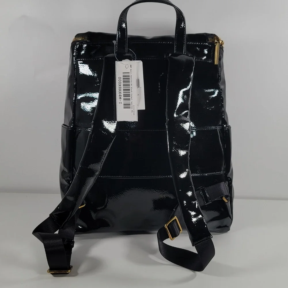 Eric Javits New York Black Patent Leather Backpack Gold Hardware NWT